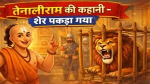 Read more about the article तेनालीराम की मजेदार कहानी : शेर पकड़ा गया | बच्चों के लिए सीख