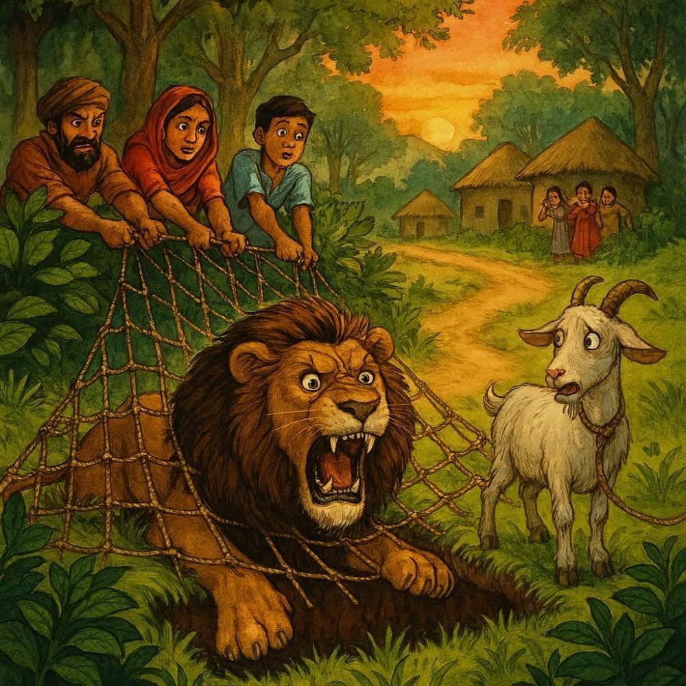 hindi-story-a-lion-and-villagers