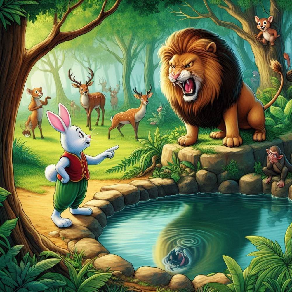 hindi-story-of-a-wise-rabbit-and-lion