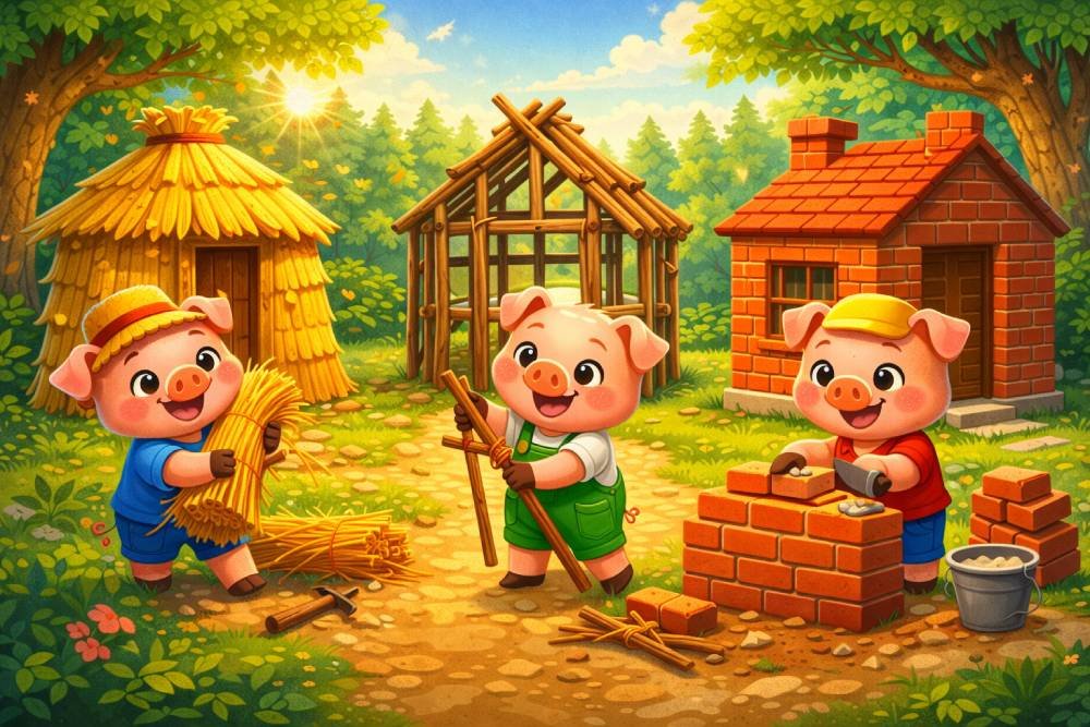 little-pigs-building-house